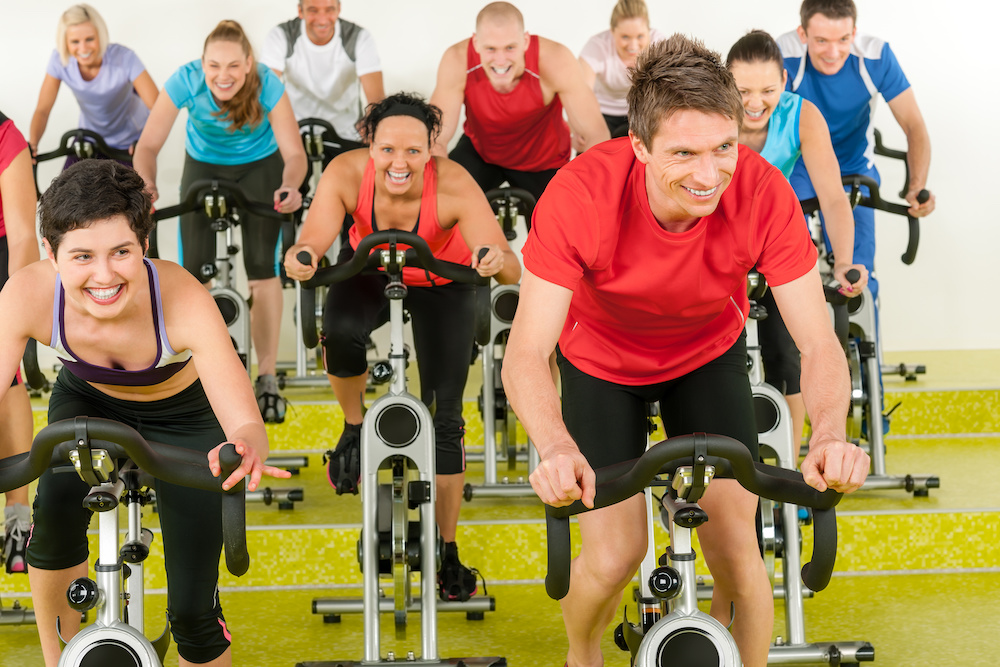 Spinning class indoor cycling exercise enjoy workout